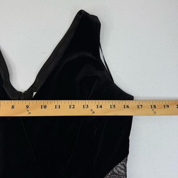 Rickie Freeman for TERI JON Velvet Black and Silver Midi Dress Women's Sz 8 - Picture 11 of 16